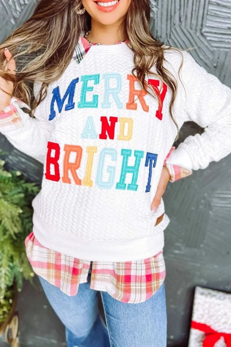White Merry And Bright Cable Knit Pullover Sweatshirt - Love Salve